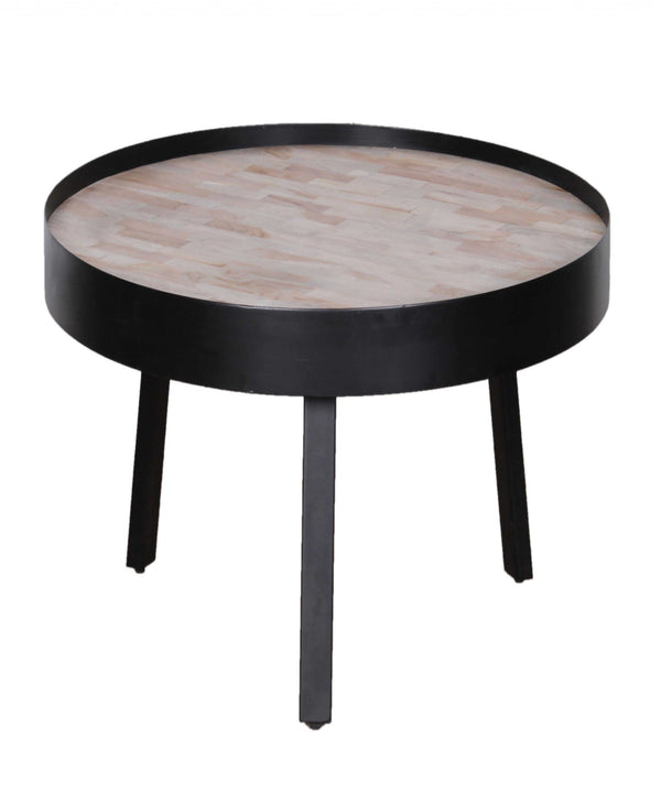 Wood Coffee Table - 21" X 21" X 19" Multi Wood Metal Round Coffee Table Small