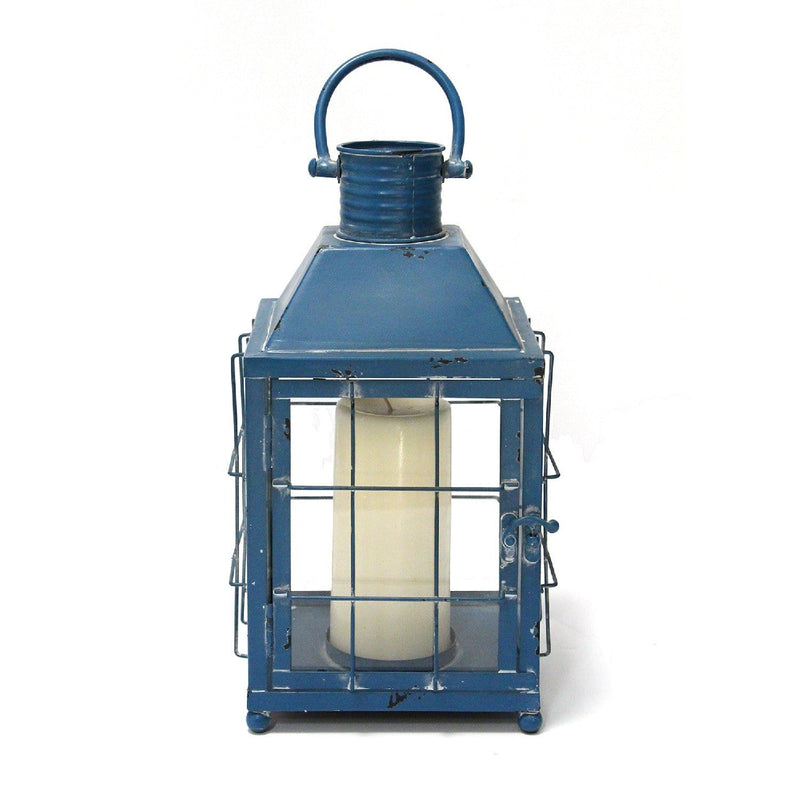 Blue Lantern - 7.5" X 15.25" X 7.5" Blue Metal Lighthouse Lantern