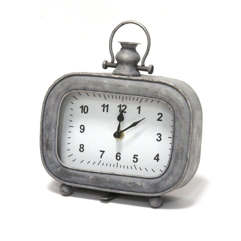 Modern Table Clock - 7" X 2.5" X 8" Grey Metal Glass Plastic Table Clock