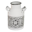 White Vase - 7.25" X 6.25" X 10" White Black Metal Metal Vase