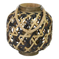 Black Lantern - 11" X 11" X 11.75" Black Brown 8 Bamboo 1 Wood Woven Lantern
