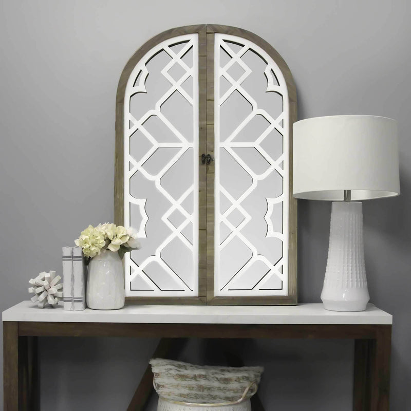 Decorative Mirrors - 27" X 1.5" X 42" White Brown 69% Wood Glass 1% Metal Wall Mirror