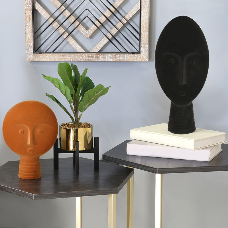 Garden Statues For Sale - 6.5" X 3.35" X 8.66" Orange Resin 4 Limestone Velvet Mask/Face Statue