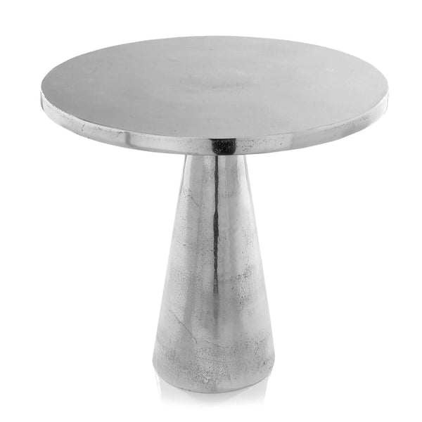 Sofa Side Table - 18" X 18" X 17'.5" Raw Silver Aluminum Cone Small Side Table