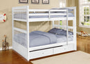 Storage Bed - 80'.25" X 58'.5" X 68'.75" White Solid Wood and  Manufactured Wood Full/Full Bunk Bed with Trundle/Storage