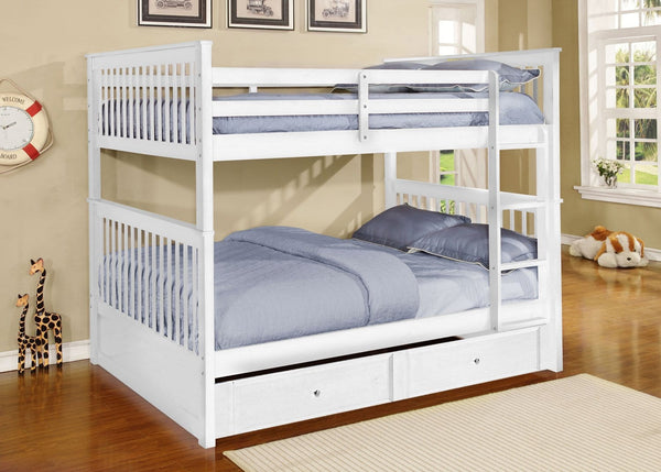 Storage Bed - 80'.25" X 58'.5" X 68'.75" White Solid Wood and  Manufactured Wood Full/Full Bunk Bed with Trundle/Storage