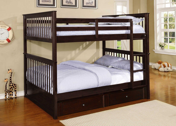 Storage Bed - 80'.25" X 58'.5" X 68'.75" Brown Solid Wood and  Manufactured Wood Full/Full Bunk Bed with Trundle/Storage