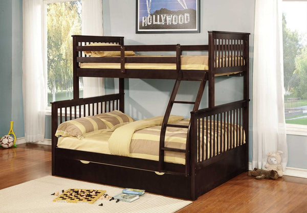 Twin Over Full Bunk Bed - 80'.5" X 41'.5-57'.5" X 70'.25" Brown Manufactured Wood and  Solid Wood Twin/Full Bunk Bed with Matching Trundle