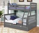 Twin Over Full Bunk Bed - 80'.5" X 41'.5-57'.5" X 70'.25" Grey Manufactured Wood and  Solid Wood Twin/Full Bunk Bed with Matching Trundle