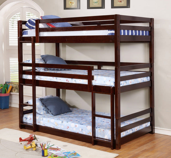 Triple Bunk Bed - 79'.5" X 41'.75" X 76'.75" Brown Solid Wood Twin Triple Bunk Bed