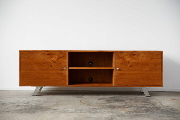 TV Console Table - 72" X 16" X 23.'5" Natural Cherry And Steel TV Console