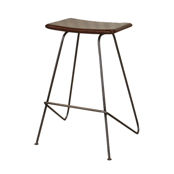 Counter Stools - 17'.2" X 16" X 25" Brown & Black Iron/Leather Counter Stool