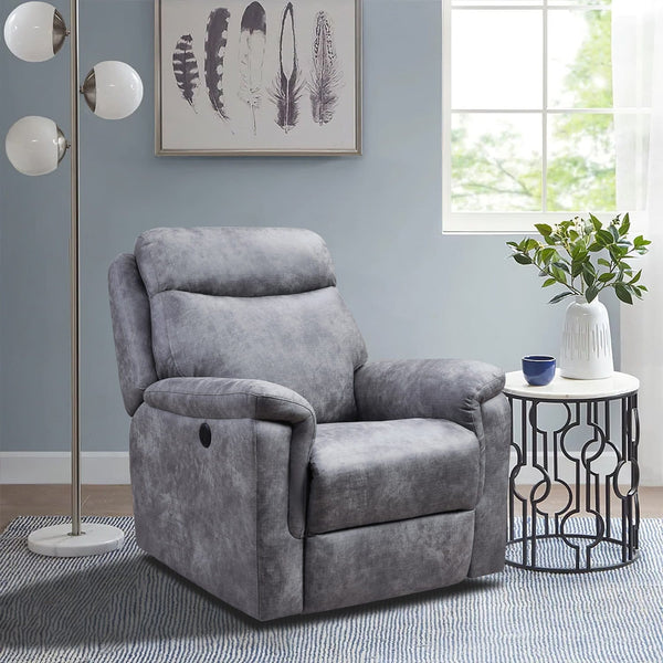 Leather Recliner - 36'.2" X 39'.37" X 41'.7" Grey Air Leather -  Power Recliner with USB port