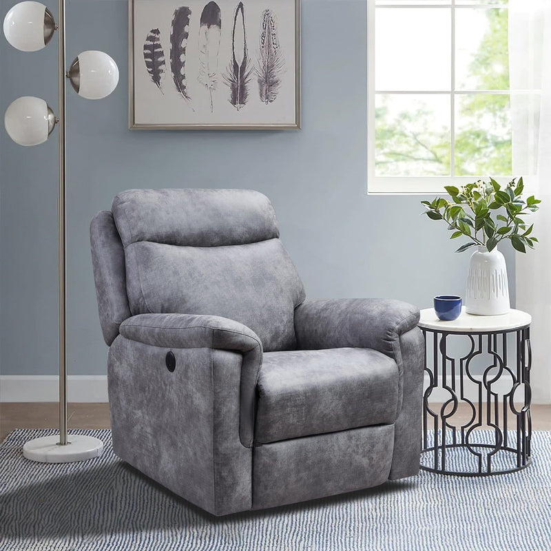 Leather Recliner - 36'.2" X 39'.37" X 41'.7" Grey Air Leather -  Power Recliner with USB port