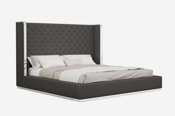 King Size Bed - 60" X 91" X 91" Dark Gray Faux Leather Bed King