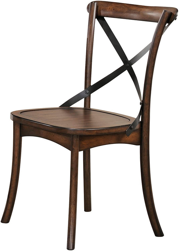 Wood Accent Chair - 18" X 21" X 35" Dark Oak & Black Wood Side Chair (Set-2)