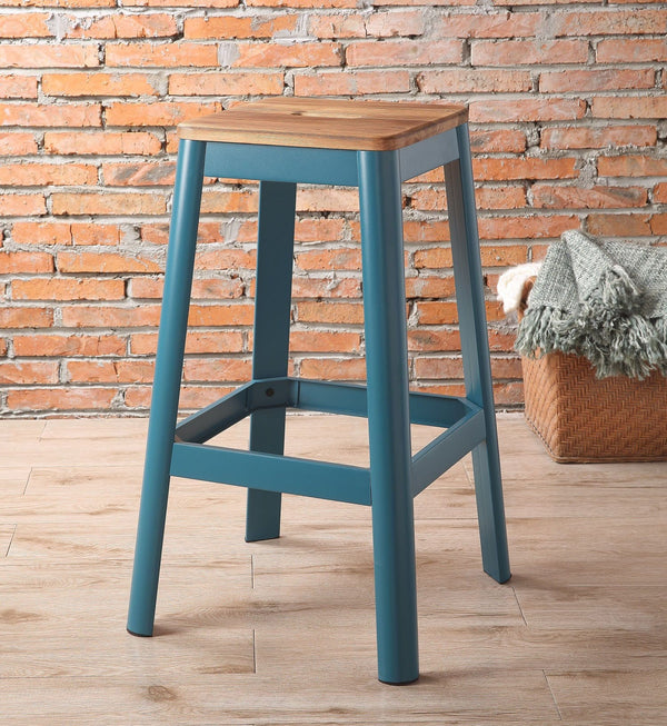 Wooden Bar Stools - 18" X 18" X 30" Natural & Teal Wood Bar Stool (1Pc)