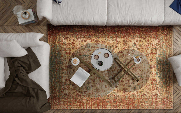 Cheap Rugs Online - 94" X 134" X 0.'5" Sand/Coral Polypropylene Rug