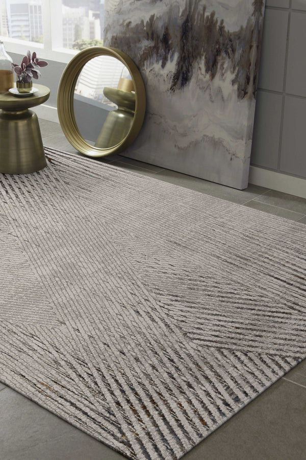 Dining Room Rugs - 94" X 130" X 0.'25" Ivory/Grey Polyester Rug