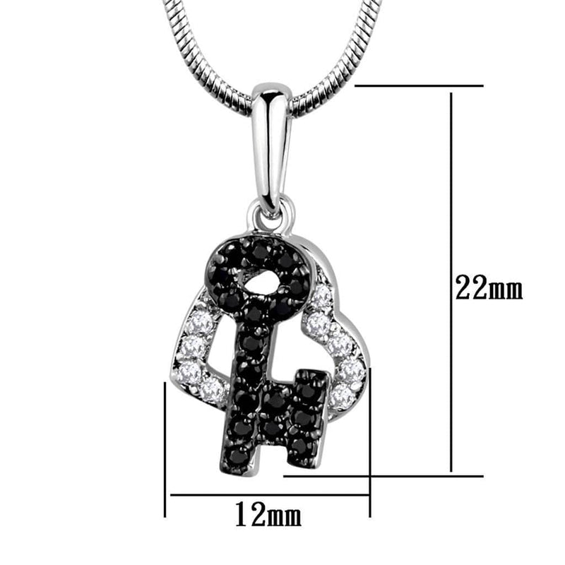 Chain Necklace 3W799 Rhodium + Ruthenium Brass Chain Pendant with CZ