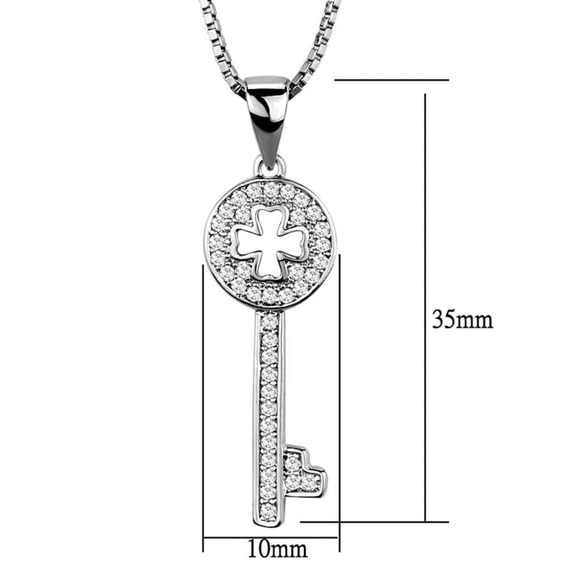 Chain Necklace 3W851 Rhodium Brass Chain Pendant with AAA Grade CZ