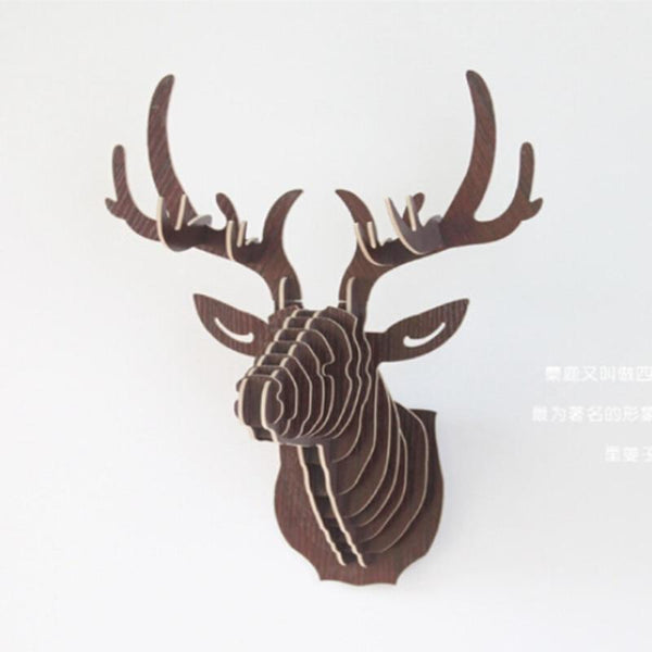 3D Puzzle Wooden DIY Creative Model Wall Hanging Deer Head Elk Wood Gift Craft Home Decoration Animal Wildlife IC971263-watermelon red-JadeMoghul Inc.