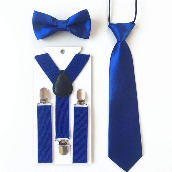 3PCS Children Baby Boys Kids Suspenders Tie Bowtie Set 3 Clip-on Elastic Adjustable Braces Straps Clothing Accessories BDTZ008-Red-JadeMoghul Inc.