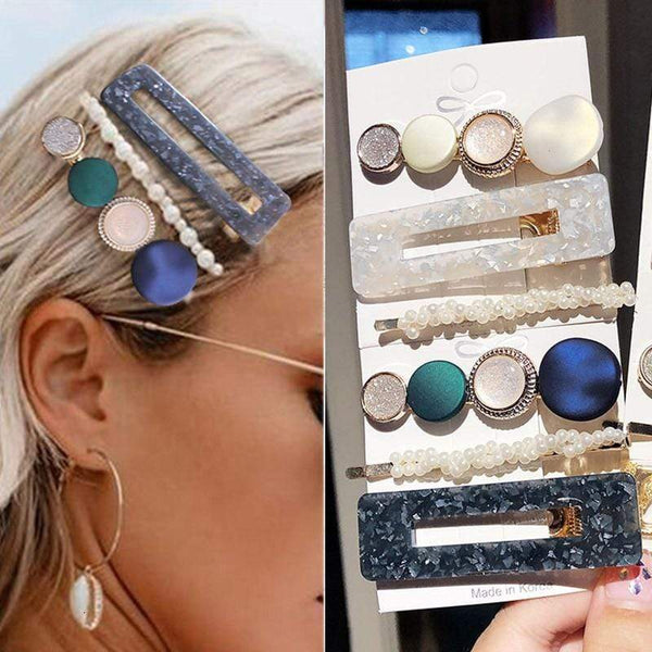 3PCS/Set Korean Acrylic Hair Clips For Women Hair Accessories Fashion Jewelry Simulated Pearl Hairpins Geometric Gold Barrettes AExp