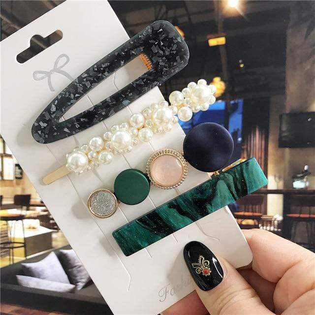 3PCS/Set Korean Acrylic Hair Clips For Women Hair Accessories Fashion Jewelry Simulated Pearl Hairpins Geometric Gold Barrettes AExp