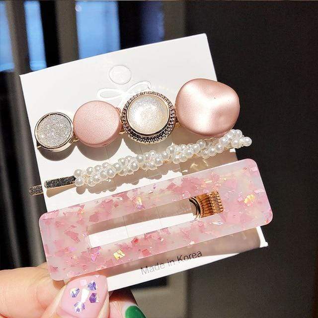 3PCS/Set Korean Acrylic Hair Clips For Women Hair Accessories Fashion Jewelry Simulated Pearl Hairpins Geometric Gold Barrettes AExp