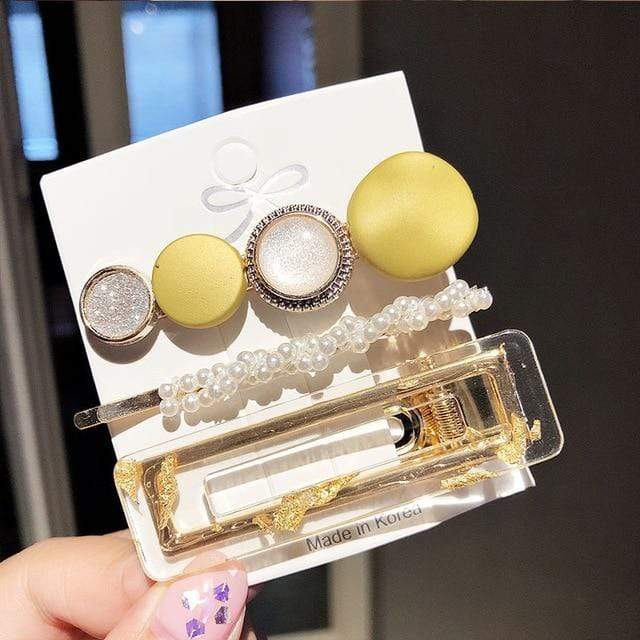 3PCS/Set Korean Acrylic Hair Clips For Women Hair Accessories Fashion Jewelry Simulated Pearl Hairpins Geometric Gold Barrettes AExp