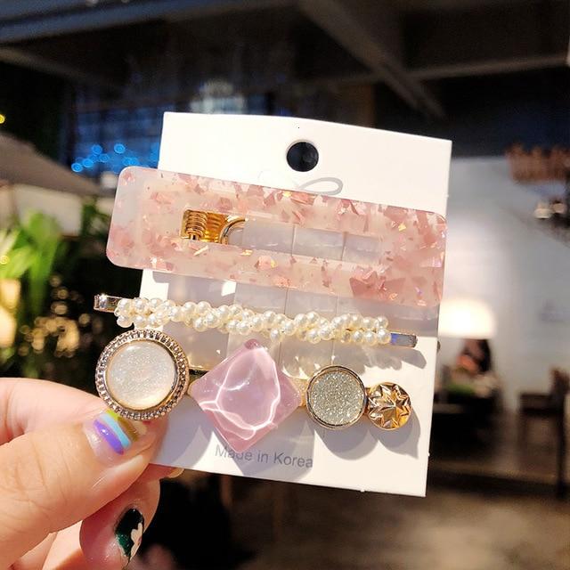 3PCS/Set Korean Acrylic Hair Clips For Women Hair Accessories Fashion Jewelry Simulated Pearl Hairpins Geometric Gold Barrettes JadeMoghul Inc. 
