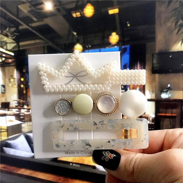 3PCS/Set Korean Acrylic Hair Clips For Women Hair Accessories Fashion Jewelry Simulated Pearl Hairpins Geometric Gold Barrettes JadeMoghul Inc. 