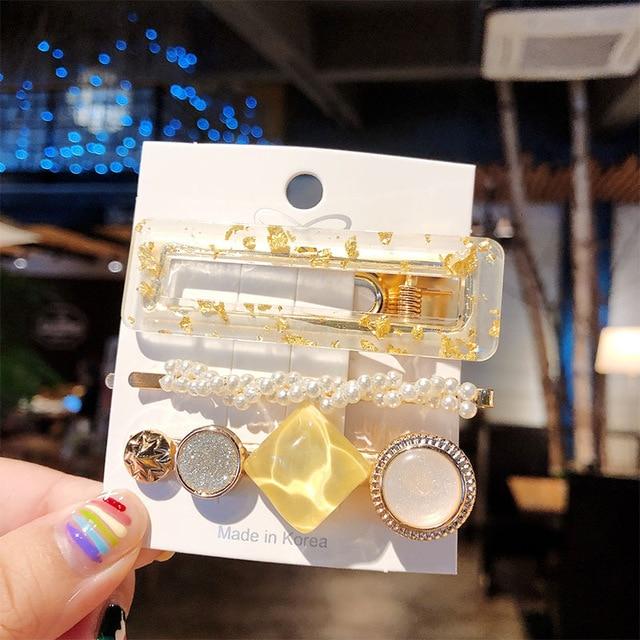 3PCS/Set Korean Acrylic Hair Clips For Women Hair Accessories Fashion Jewelry Simulated Pearl Hairpins Geometric Gold Barrettes JadeMoghul Inc. 