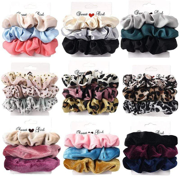 3PCS Vintage Velvet Scrunchie Leopard Scrunchies Set Elastic Hair Bands Headband Ponytail Holder Ties Rope Hair Accessories Gift JadeMoghul Inc. 