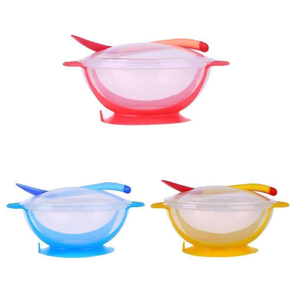 3Pcs/set Baby Tableware Dinnerware Suction Bowl with Temperature Sensing Spoon baby food Baby Feeding Bowls-Pink-JadeMoghul Inc.