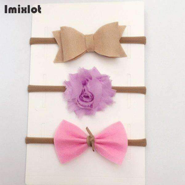 3pcs/set Mix Style Simulated-pearl Ribbon Lace Flower Headband Baby Girl Headbands Elastic Hairband Children Hair Accessories-05D-Free Size-JadeMoghul Inc.