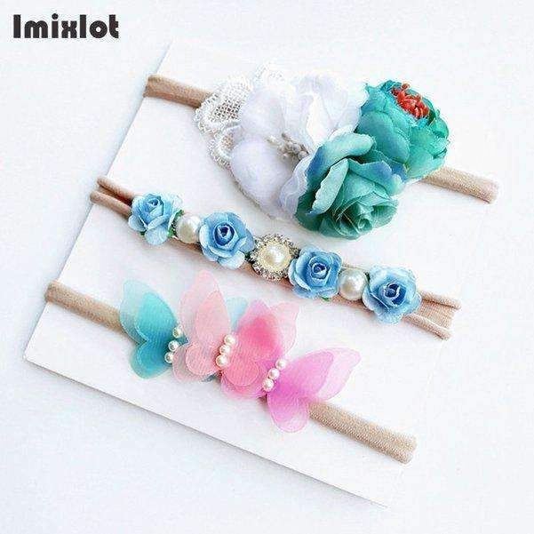3pcs/set Mix Style Simulated-pearl Ribbon Lace Flower Headband Baby Girl Headbands Elastic Hairband Children Hair Accessories-22C-Free Size-JadeMoghul Inc.