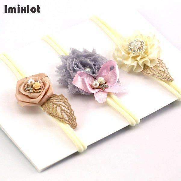 3pcs/set Mix Style Simulated-pearl Ribbon Lace Flower Headband Baby Girl Headbands Elastic Hairband Children Hair Accessories-R-Free Size-JadeMoghul Inc.