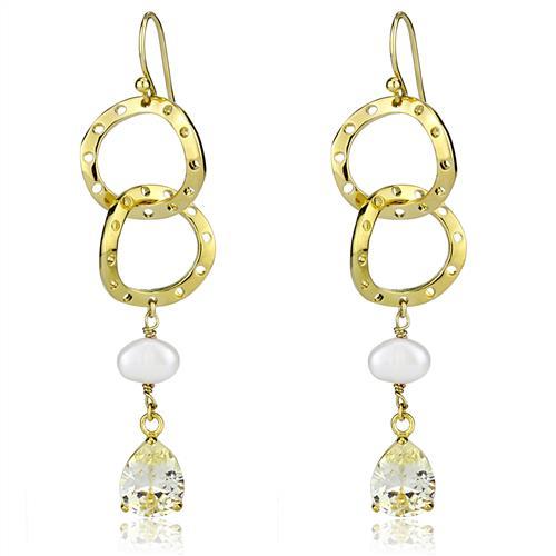Gold Drop Earrings 3W1312 Gold Brass Earrings with Semi-Precious
