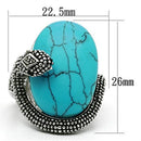 Middle Finger Ring 3W255 Rhodium Brass Ring with Synthetic in Sea Blue