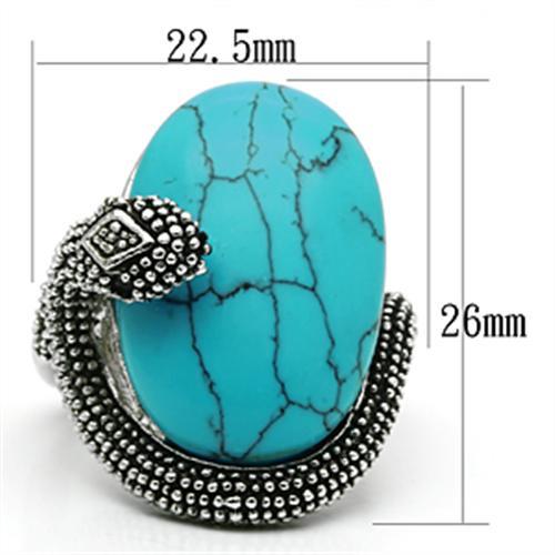 Middle Finger Ring 3W255 Rhodium Brass Ring with Synthetic in Sea Blue