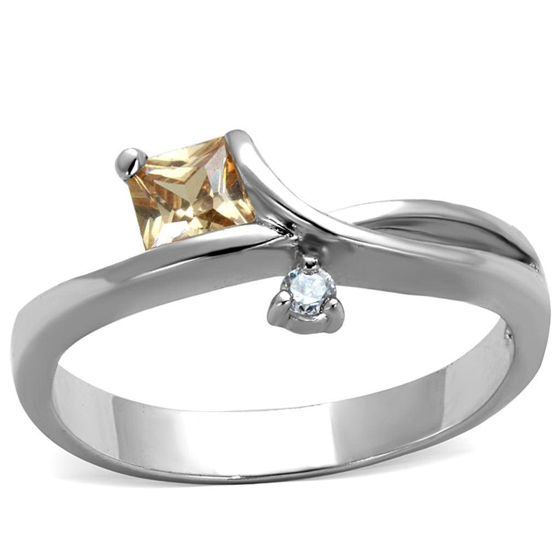 Cute Rings 3W852 Rhodium Brass Ring with AAA Grade CZ in Champagne