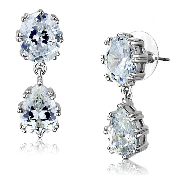 Christmas Earrings 3W897 Rhodium Brass Earrings with AAA Grade CZ