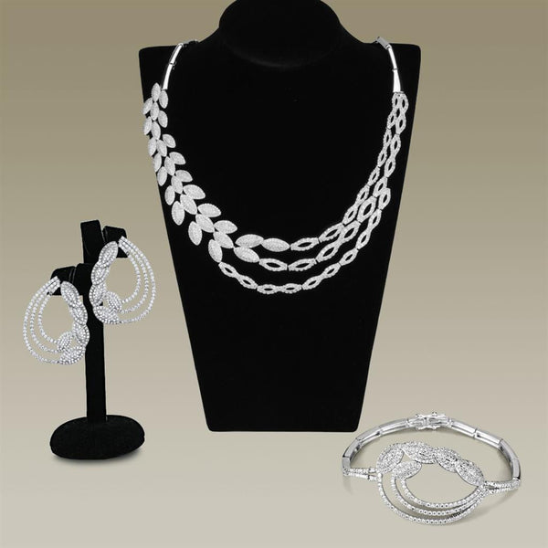 Costume Jewelry 3W922 Rhodium Brass Jewelry Sets with AAA Grade CZ
