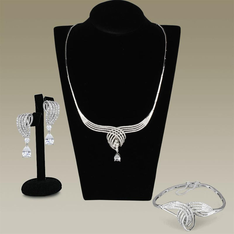 Costume Jewelry 3W924 Rhodium Brass Jewelry Sets with AAA Grade CZ