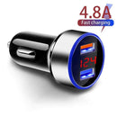 4.8A 5V Car Chargers 2 Ports Fast Charging For Samsung Huawei iphone 11 8 Plus Universal Aluminum Dual USB Car-charger Adapter AExp