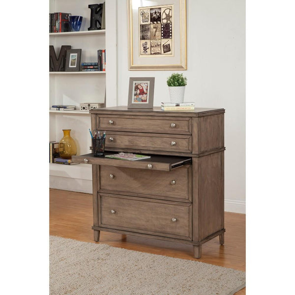 4 Drawer Multifunctional Chest with pullout Tray In French Truffle Brown-Accent Chests and Cabinets-Brown-Mahogany Solids & Veneer-JadeMoghul Inc.