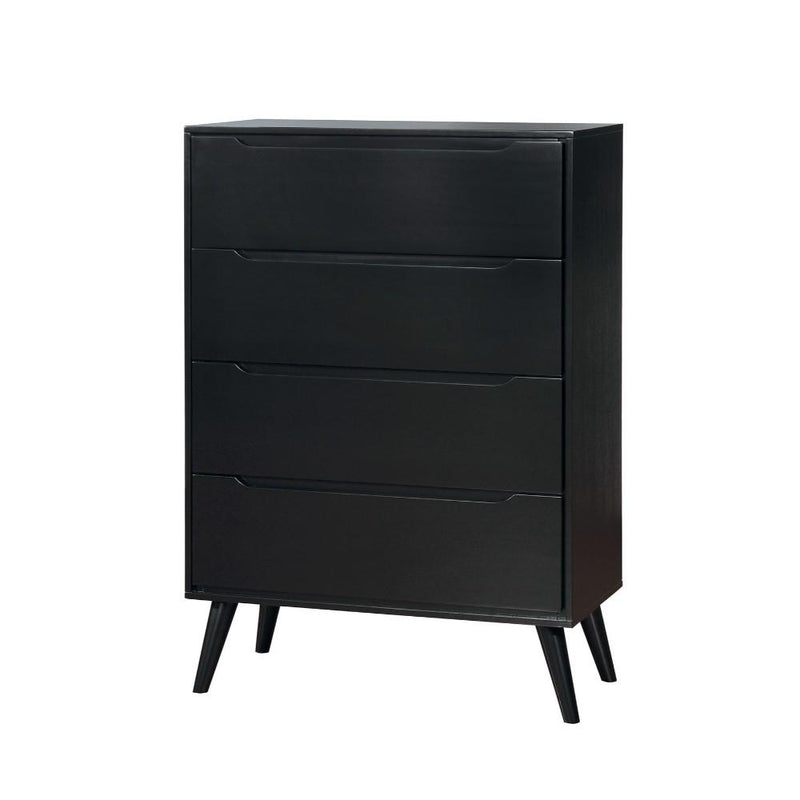 4- Drawer Wooden Chest With Round Tapered Legs, Black-Storage Chests-Black-Wood-JadeMoghul Inc.