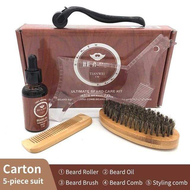 4 Pcs/Set Beard Growth Kit Men's Beard Growth Oil Nourishing Enhancer Beard Oil Beard Care With Comb Beard Roller Beard Oil AExp